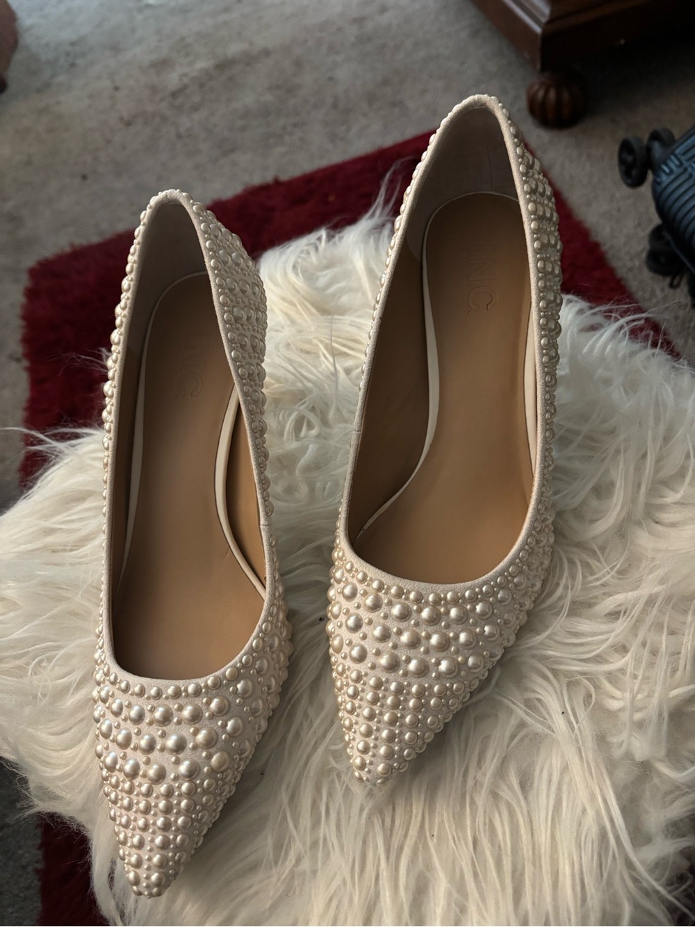 Pearl-Embellished Ivory Pointed-Toe Women’s Flats by - Picture 6 of 6